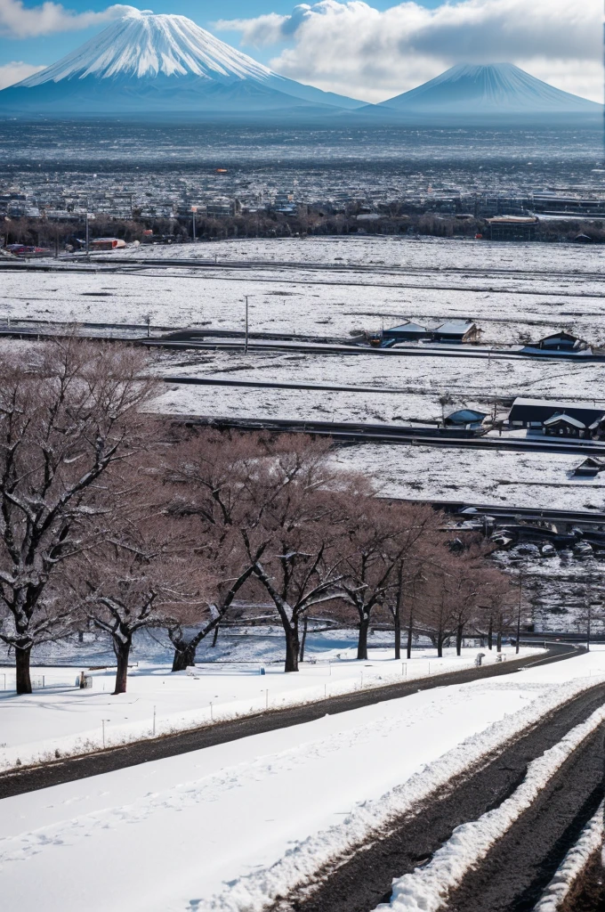Landscape Photography, sunny day, Snow Scene,8K Ultra HD, high quality, Film Grain,Winters,Sakurajima,Kagoshima,