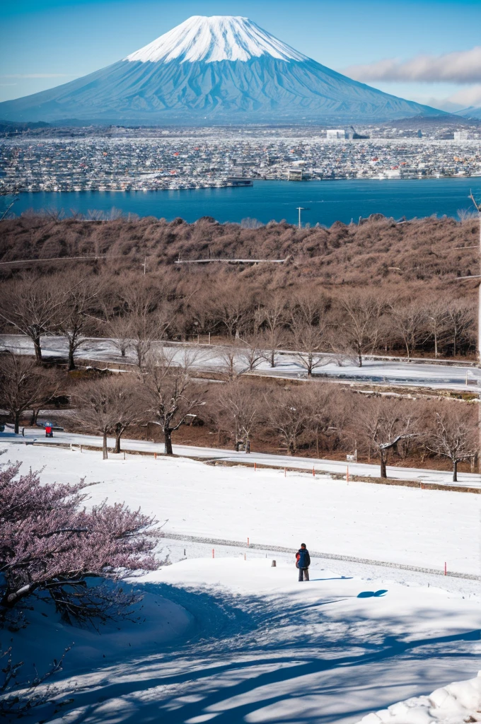 Landscape Photography, sunny day, Snow Scene,8K Ultra HD, high quality, Film Grain,Winters,Sakurajima,Kagoshima,