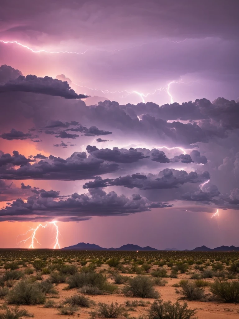 Lightning storm coming across an Arizona desert.