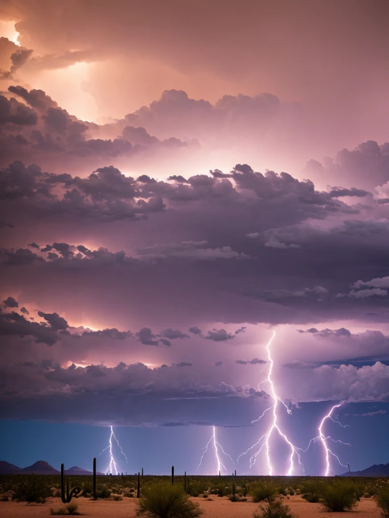Lightning storm coming across an Arizona desert.