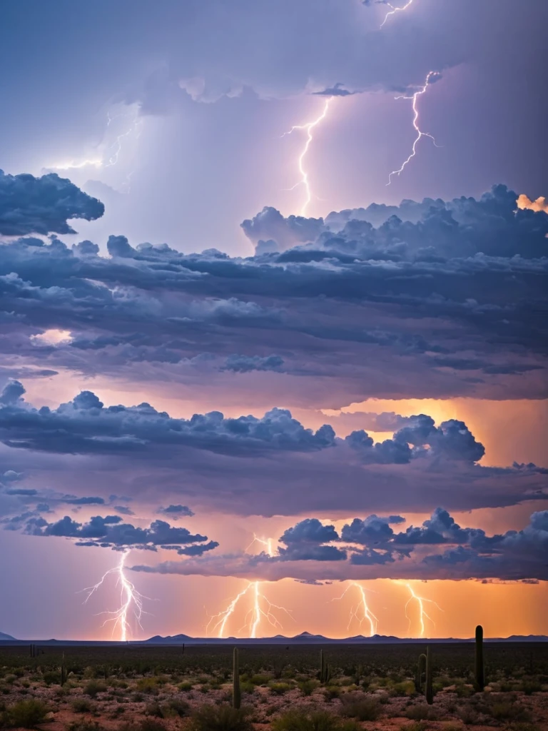 Lightning storm coming across an Arizona desert.