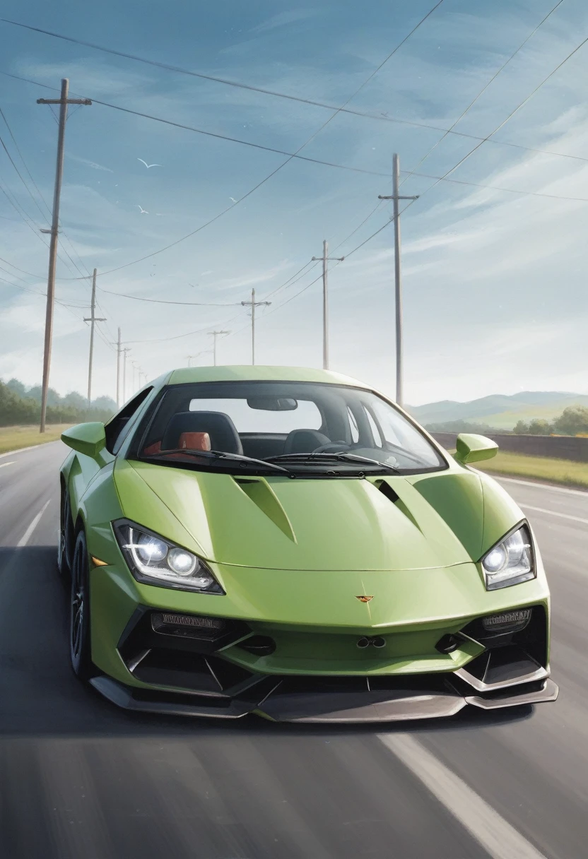 a close up of a green sports car on a white background, bold lamborghini style, lamborghini, supercar, hd illustration, digitally painted, vehicle illustration, full view of a sport car, miura kentaro style, inspired by Bernardo Cavallino, sports car, lime green, sportcar, sharp digital painting, hyper detail illustration, drawn with photoshop, sportscar