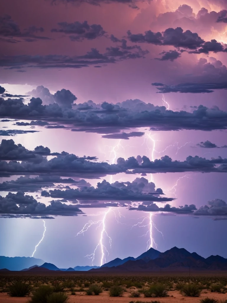 Lightning storm coming across an Arizona desert.
