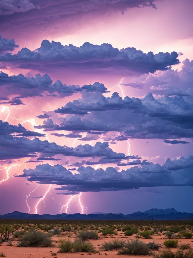 Lightning storm coming across an Arizona desert.