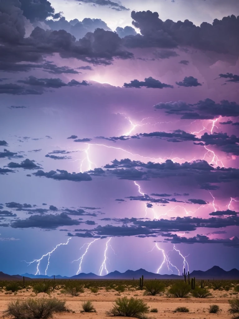 Lightning storm coming across an Arizona desert.