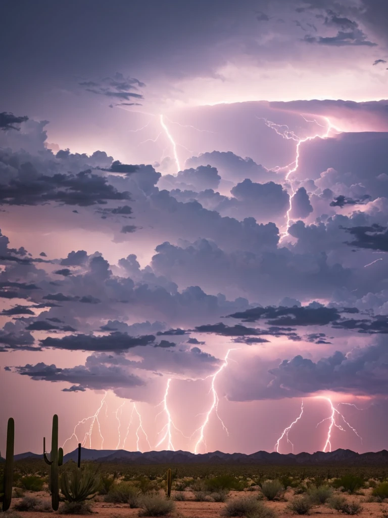 Lightning storm coming across an Arizona desert.