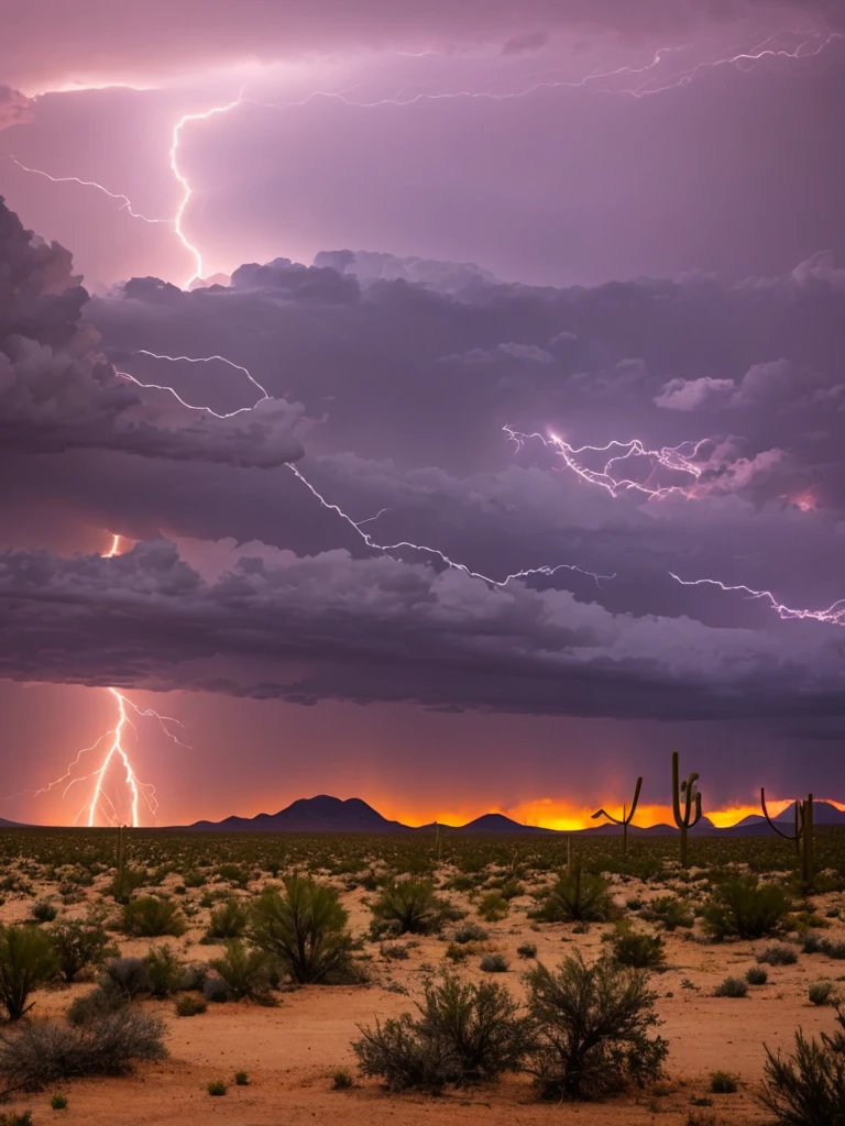 Lightning storm coming across an Arizona desert.