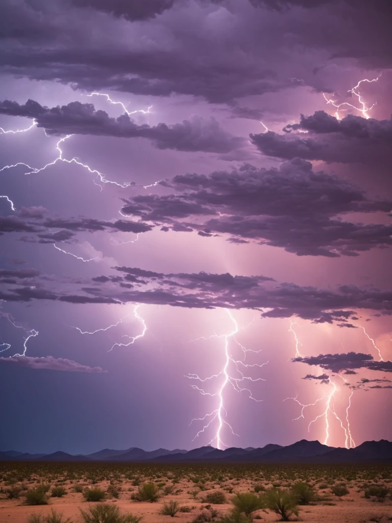 Lightning storm coming across an Arizona desert.