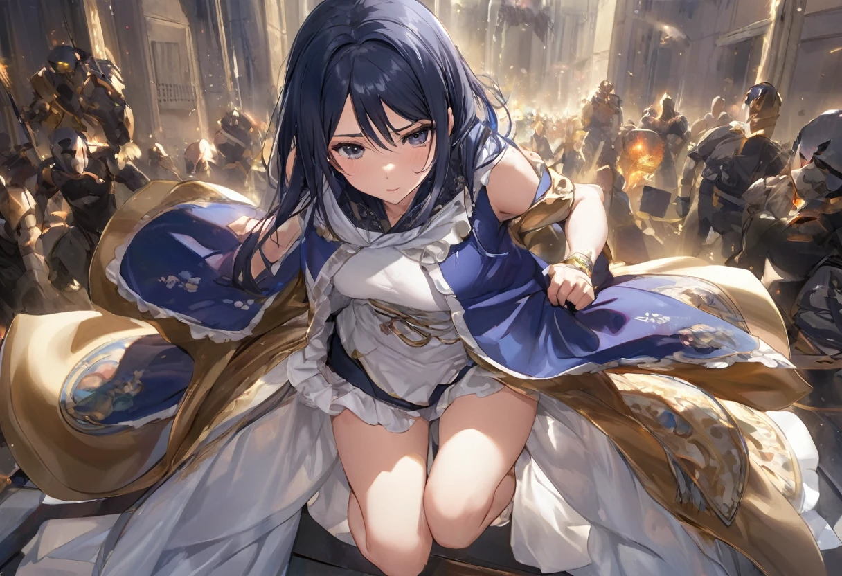 Girl having sex、Blue and gold eyes、(One Woman:1.2)、24 year old、shoulder-length black hair、Medium bob、Hotel、Medium chest、A smile、top-quality、(teats)、pubick hair