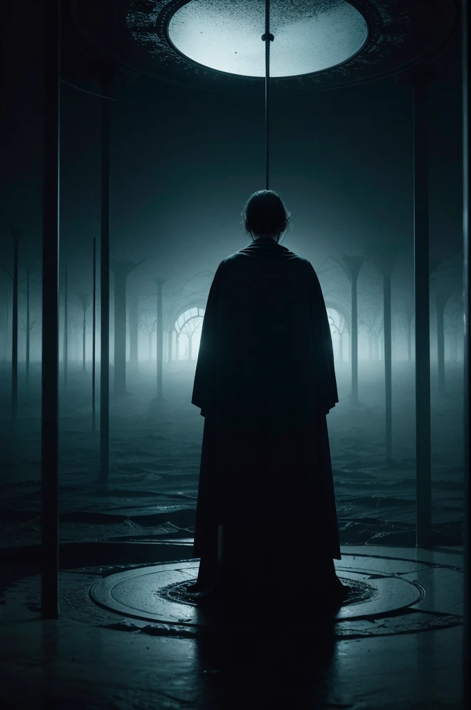 surreal image that conveys deep sadness, melancholy and isolation. Imagine a desolate landscape under a gloomy sky, where the colors are dull and the atmosphere feels heavy. In the center, place a solitary figure whose body appears to disintegrate in the wind, symbolizing a sense of disappearance. Surround this figure with surreal elements, such as floating clocks, distorted mirrors, and ethereal shadows that reflect a dreamlike quality. Ensure the overall composition evokes a feeling of deep loneliness and introspection, with intricate details drawing the viewer into a world of haunting beauty and emotional depth from the dark underworld landscape of my dreams and nightmares.