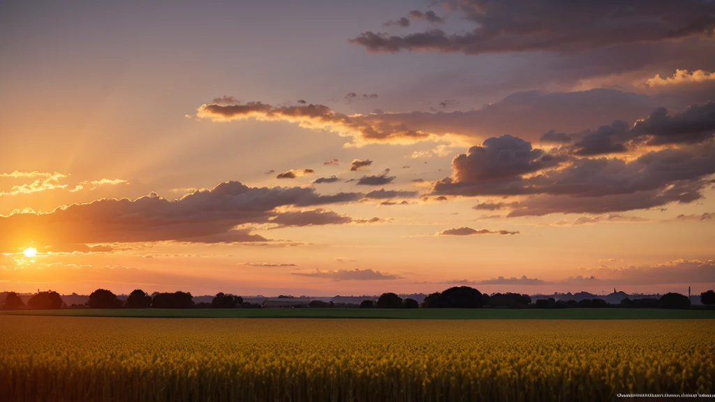 wheat field evening cloudy sunset breeze