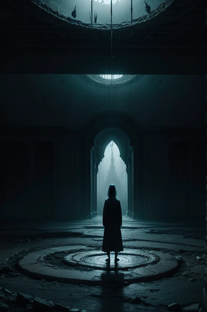 surreal image that conveys deep sadness, melancholy and isolation. Imagine a desolate landscape under a gloomy sky, where the colors are dull and the atmosphere feels heavy. In the center, place a solitary figure whose body appears to disintegrate in the wind, symbolizing a sense of disappearance. Surround this figure with surreal elements, such as floating clocks, distorted mirrors, and ethereal shadows that reflect a dreamlike quality. Ensure the overall composition evokes a feeling of deep loneliness and introspection, with intricate details drawing the viewer into a world of haunting beauty and emotional depth from the dark underworld landscape of my dreams and nightmares.