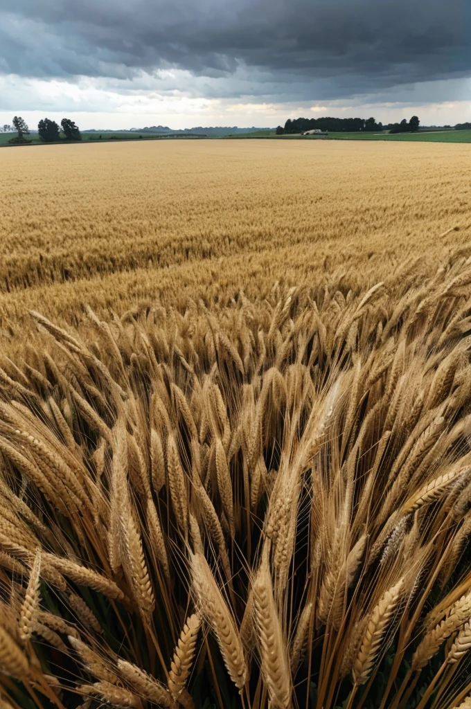 Endless wheat fields, rainy weather, gloomy