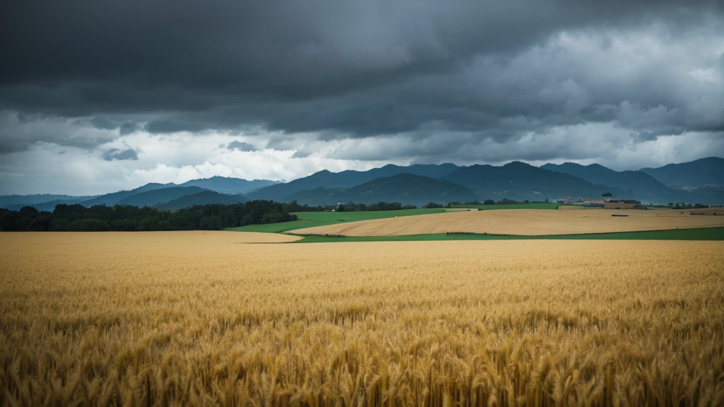 Endless wheat fields, rainy weather, gloomy