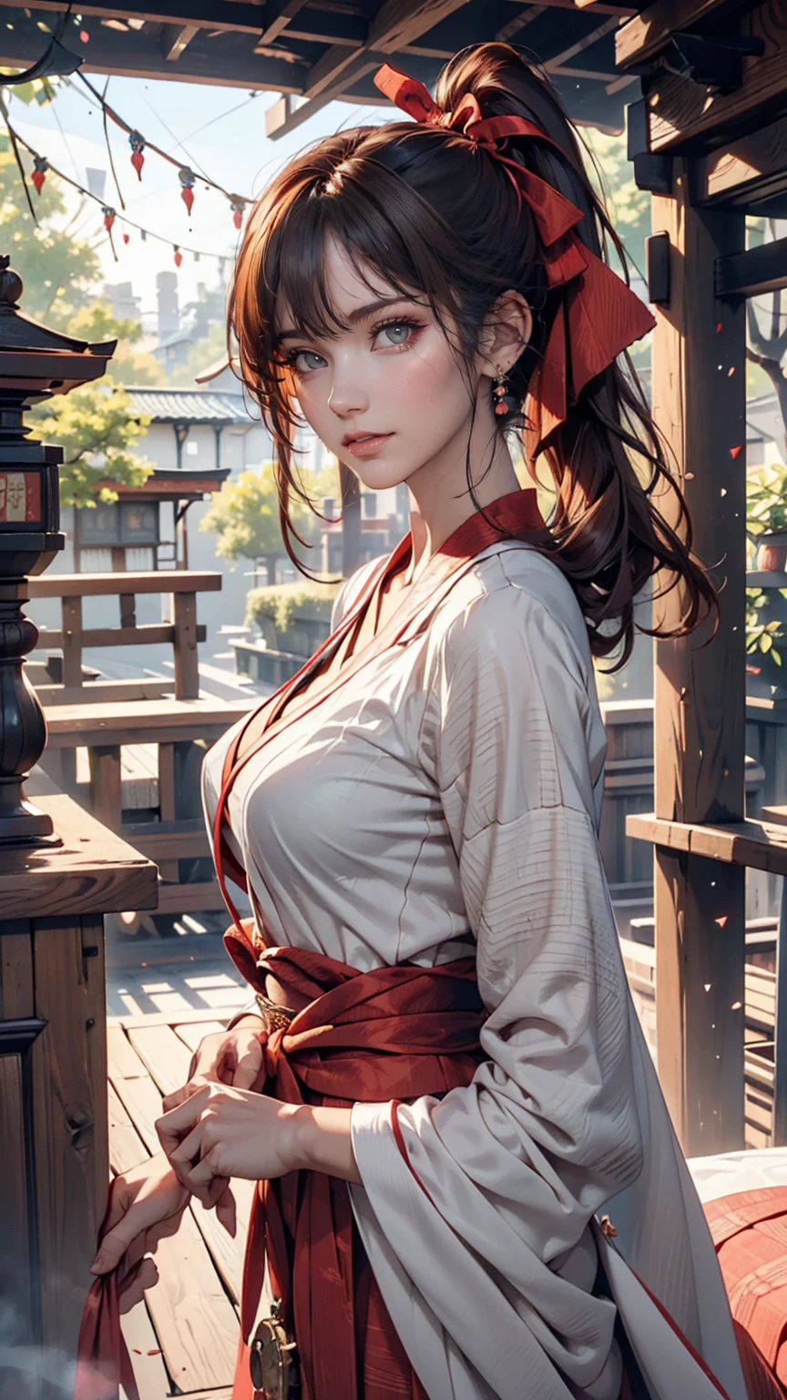 Shinobu Kocho's highly detailed and high-resolution masterpiece, Beautiful yet terrifying dynamic action from the Demon Slayer Corps. The butterfly-themed costume features intricate detailing and、It accentuates the intense look on her face. Setting the sunset scene, A tranquil pond and cherry blossom petals in the background. Using rich colors and three-dimensional light、Expressing mysterious beauty and strength。.