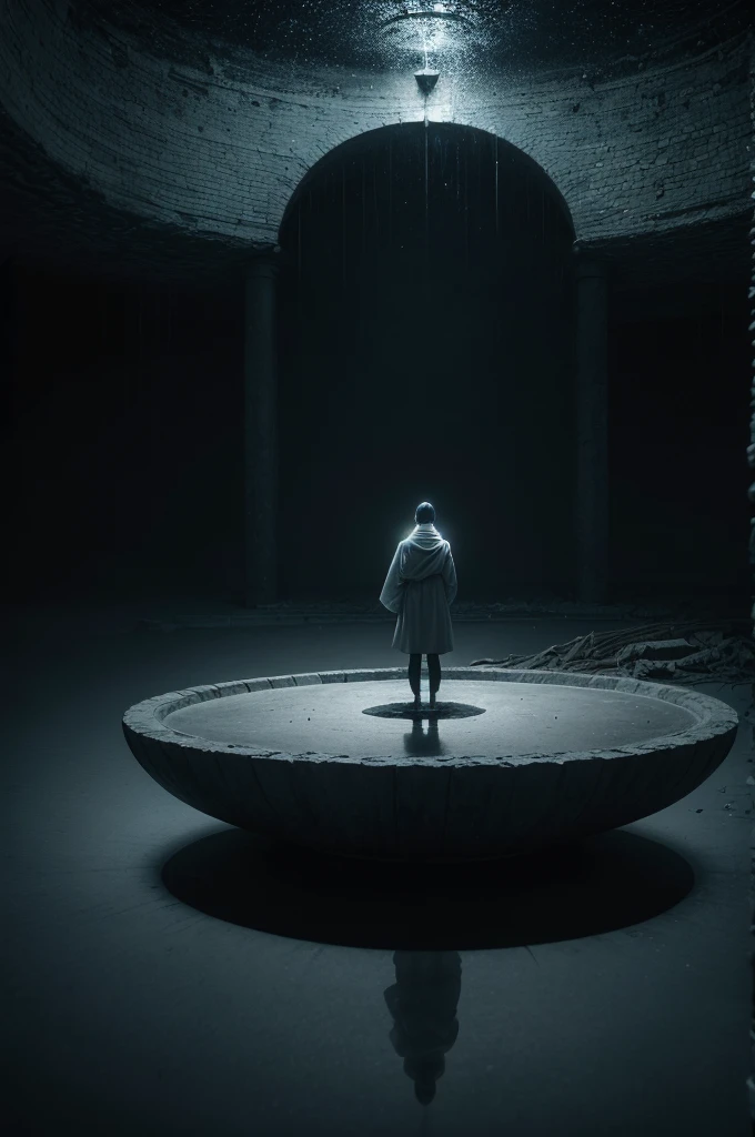 surreal image that conveys deep sadness, melancholy and isolation. Imagine a desolate landscape under a gloomy sky, where the colors are dull and the atmosphere feels heavy. In the center, place a solitary figure whose body appears to disintegrate in the wind, symbolizing a sense of disappearance. Surround this figure with surreal elements, such as floating clocks, distorted mirrors, and ethereal shadows that reflect a dreamlike quality. Ensure the overall composition evokes a feeling of deep loneliness and introspection, with intricate details drawing the viewer into a world of haunting beauty and emotional depth from the dark underworld landscape of my dreams and nightmares.
