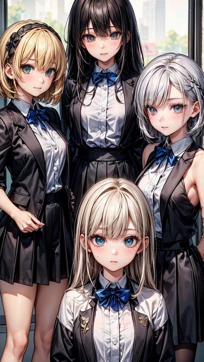 ((3 17 year old girls.)) 1 with yellow hair and green eyes, tanned body. 2 white hair and blue eyes, white body. 3 Red Hair And Red Eyes, with dark body. The 3 girls are standing. in clothes. High School College Fund.
Neg: wrong eye colors, disproportionate eyes, deformed faces, wrong hair colors, facial distortions, cross eyed, misaligned eyes, pixelated hair, incorrect facial proportions, ill-fitting clothes, poor lighting, low quality