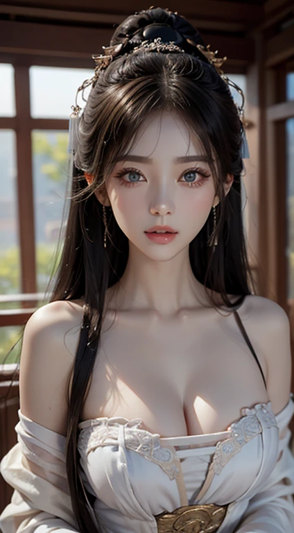 (highest resolution、separate_video) best quality、((light))、very detailed、semi-realistic、((assembly)),braided hairstyle、smile、forehead、섬세한 facial features、facial features、View below、((detailed eyes)) , portrait , nsfw , huge breasts ,nsfw