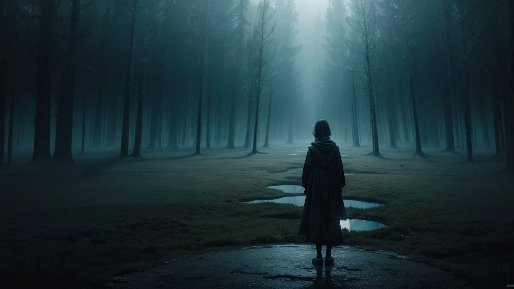 surreal image that conveys deep sadness, melancholy and isolation. Imagine a desolate landscape under a gloomy sky, where the colors are dull and the atmosphere feels heavy. In the center, place a solitary figure whose body appears to disintegrate in the wind, symbolizing a sense of disappearance. Surround this figure with surreal elements, such as floating clocks, distorted mirrors, and ethereal shadows that reflect a dreamlike quality. Ensure the overall composition evokes a feeling of deep loneliness and introspection, with intricate details drawing the viewer into a world of haunting beauty and emotional depth from the dark underworld landscape of my dreams and nightmares.