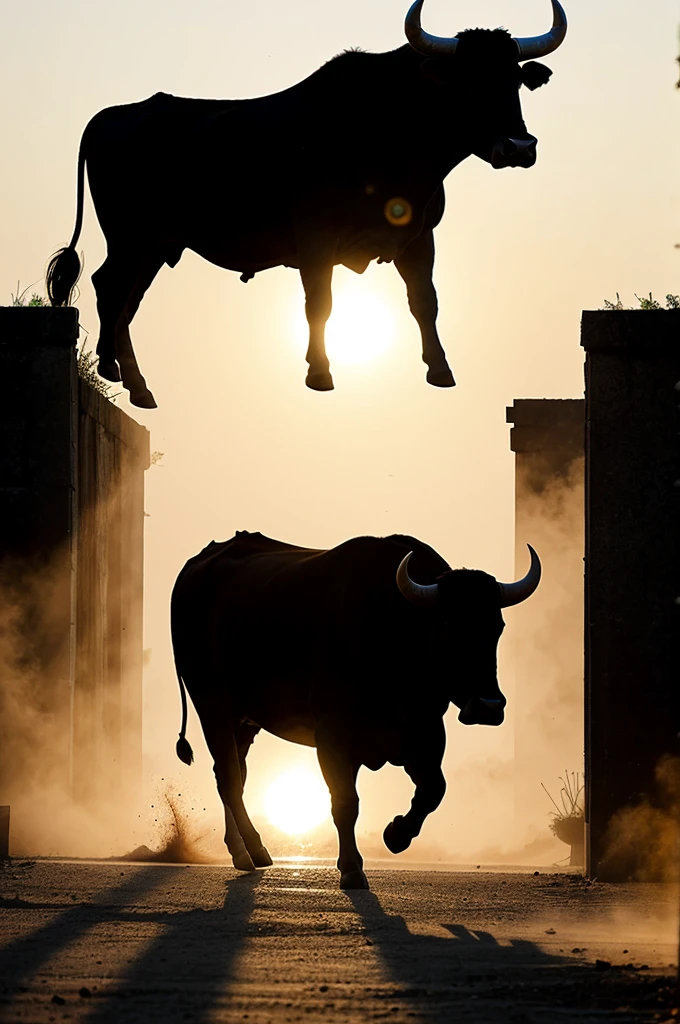 An image of the silhouette of a bull that is on its side 