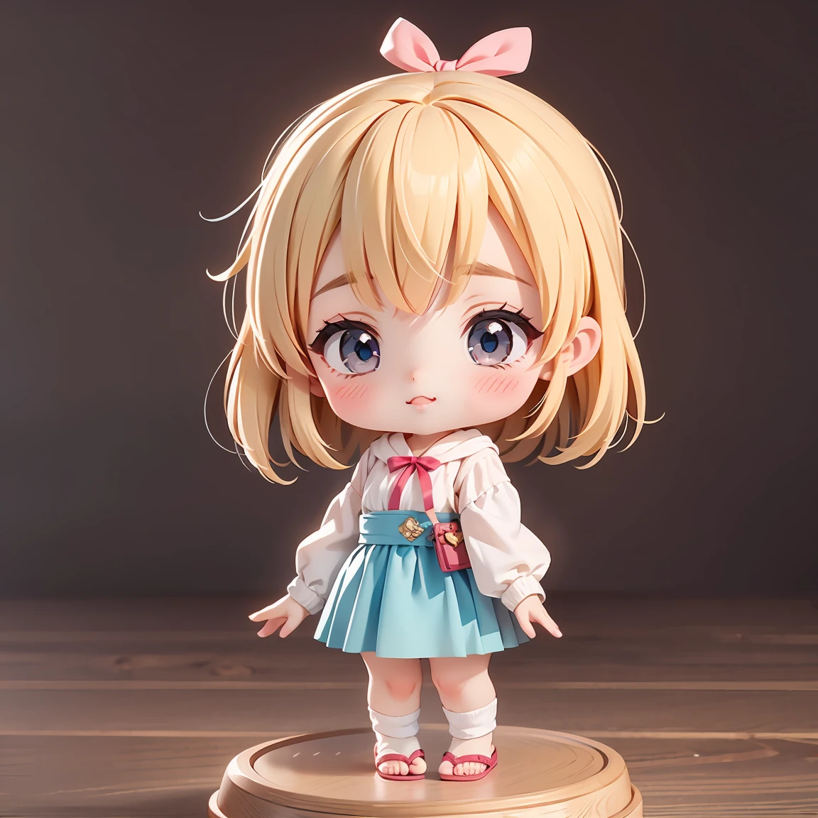  Super Chibi Character：1.8、wearing cute sandals、background：null、Blonde Hair、Cute 7 year old girl、Random cute outfits、Short legs、Sandals with ribbon、nullを飛んでいる、nullを飛んでいる