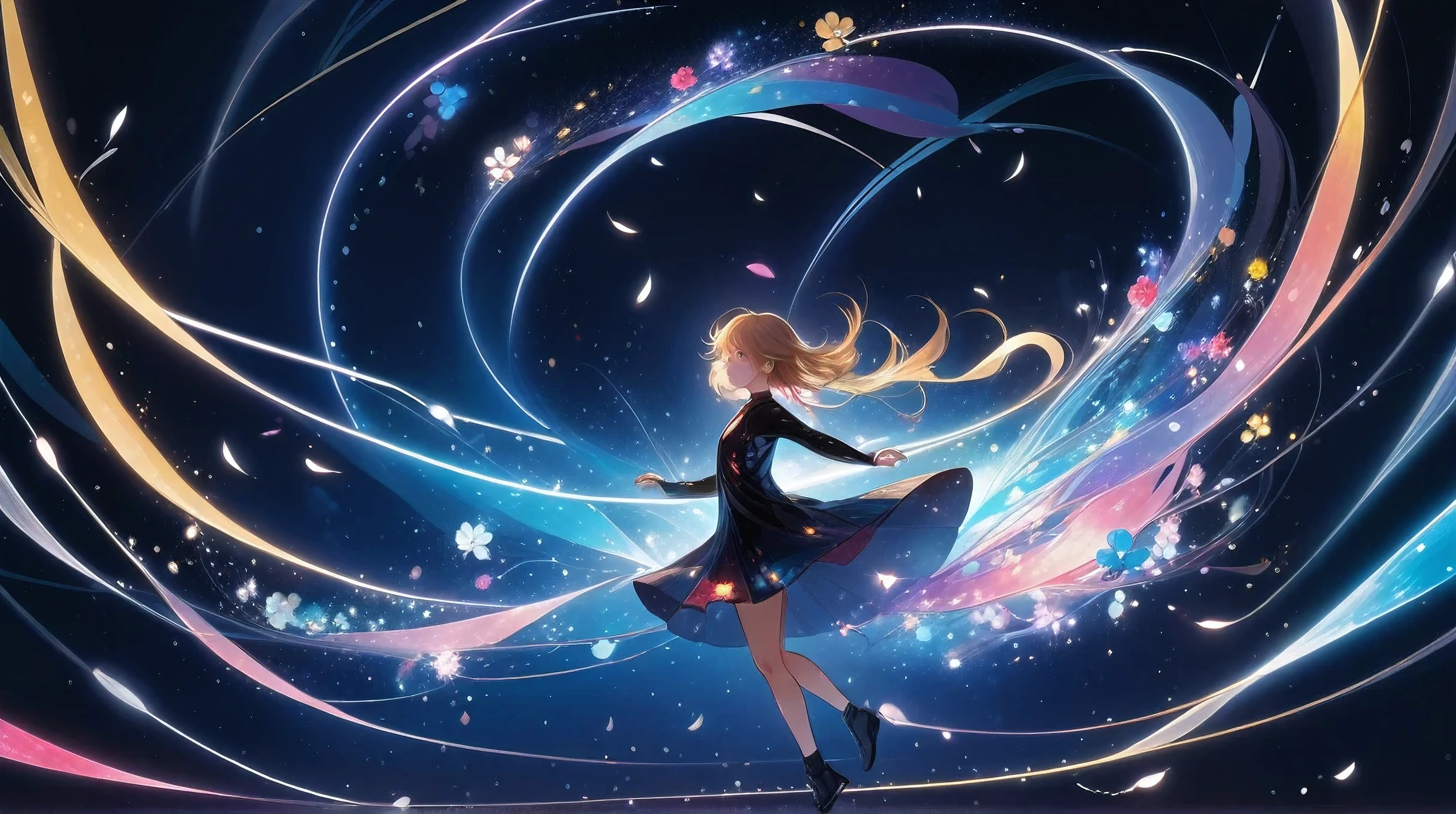 (anime, Pixiv, masterpiece, Highest quality, High resolution), (One girl, alone), (Particles of light, Floating objects, Swirling Light, bloom), (Abstract, dark), (wallpaper, 8k, High resolution),