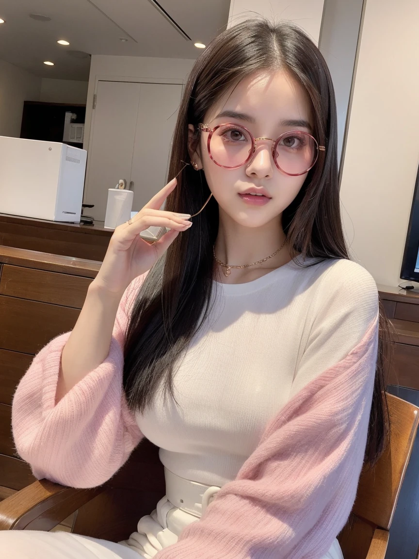 Japan woman sitting on chair with glasses on face, sunglasses, wearing glasses, Urzan, woman with rose-colored glasses, Diravadi Lumrat, wearing thin big round glasses, wearing pink glasses, wearing small round glasses, portrait jiss blackpink, blackpink jisoo, blackpink jisoo, square glasses, sunglasses