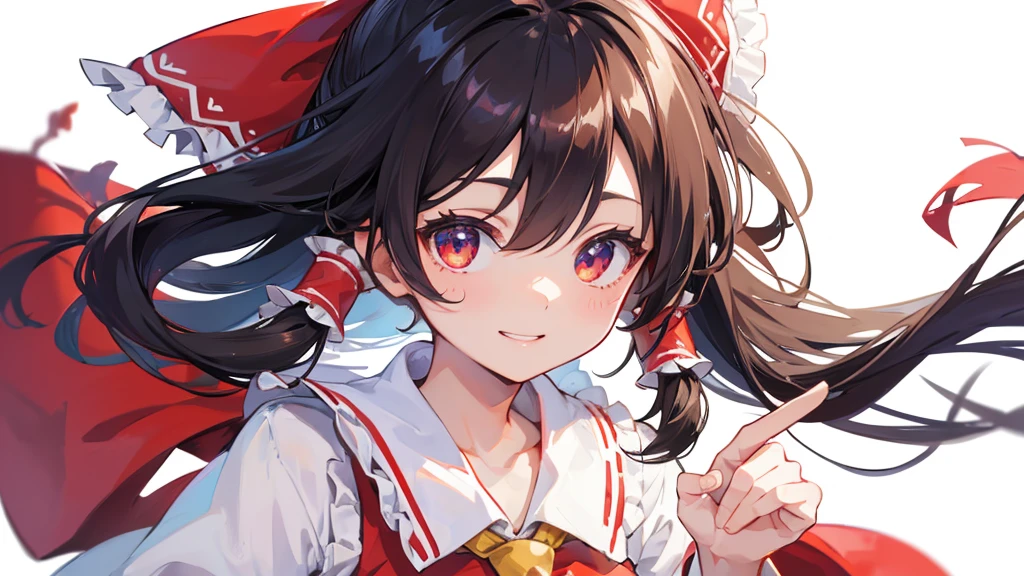 (Highest quality) (4K) (8k) (High resolution) (masterpiece:1.2) (Super detailed) One girl ((Hakurei Reimu)) smile ((White Background)) profile Standing posture ((Upper Body)) ((smile)) ((Face close-up))