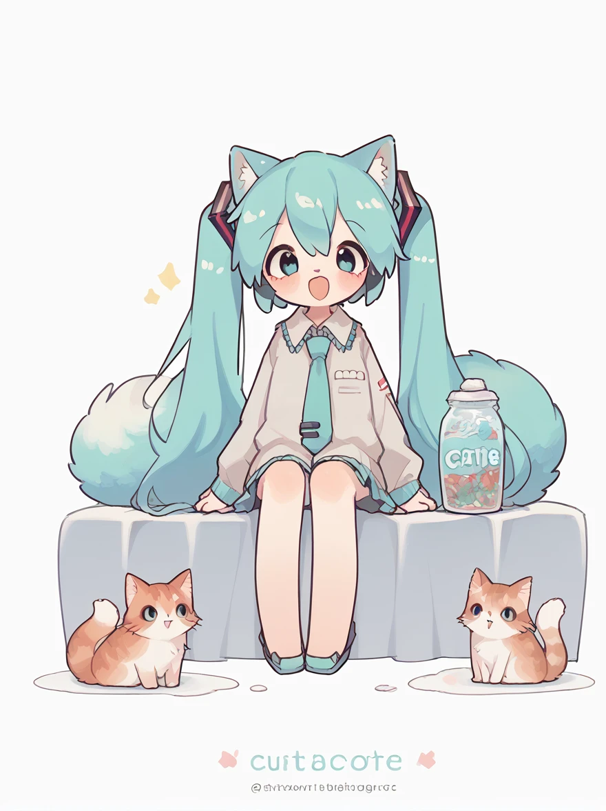 score_9, score_8_superior, score_7_superior, score_6_superior, score_5_superior, score_4_superior, sauce_anime, evaluation_Safety,
One girl, hatsune miku, Happy, performer, White Background, Cowboy Shot, View your viewers, (((Cats bigger than humans:1.5, Very hairy, Fluffy tail, Sitting next to a girl))),
