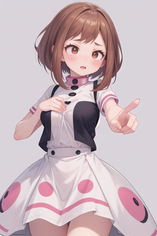 incoming hug, 1 girl, Alone, Gray background, Big breasts , dress, Ochako Uraraka 