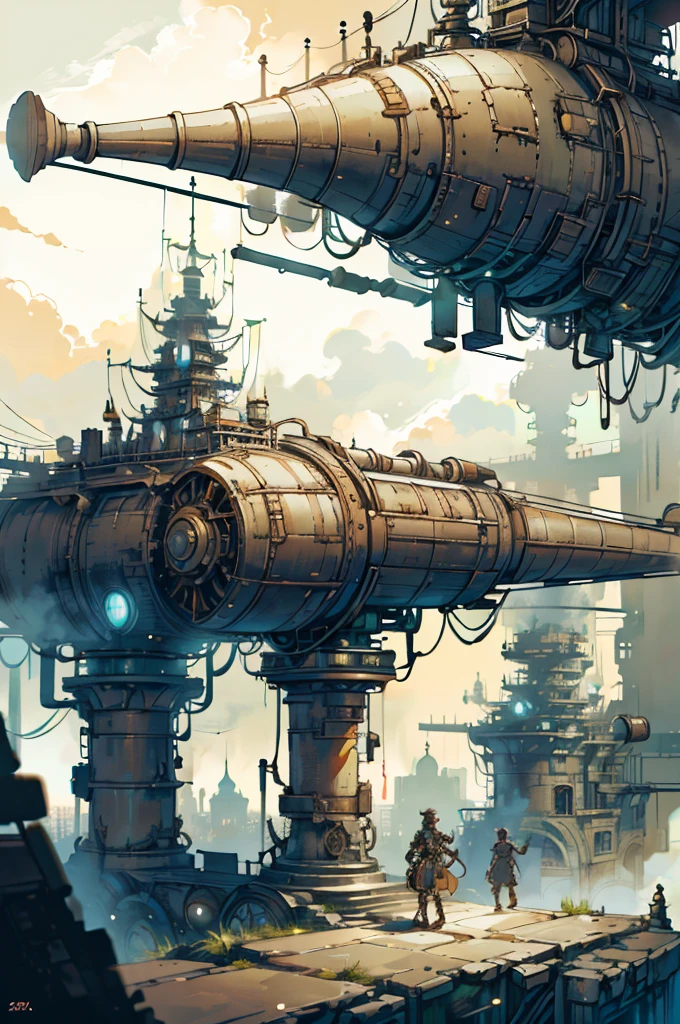In the distance, there is a prosperous steampunk style city surrounded by desolate mountains,there is a prosperous city with a mechanical punk style, top-down view, distant view, retro futurism, a steampunk city street full of high-rise buildings, with steampunk style buildings on both sides and a street in the middle, ultra high definition, 8k,ultra distant view,stone brick street,and a very distant city