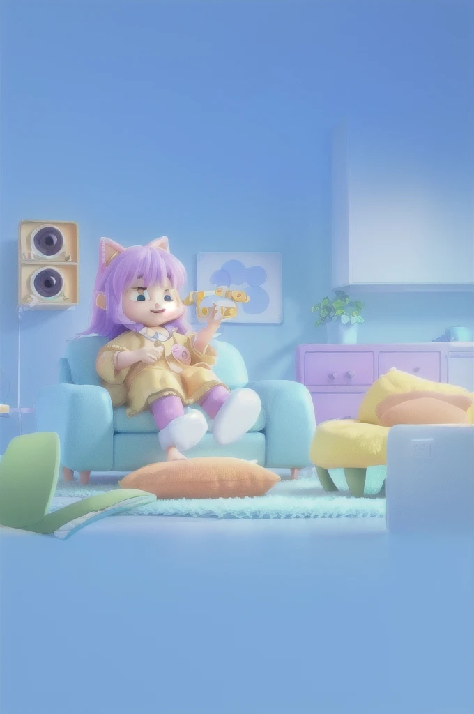 Room sofa scene,No characters, Cute 3d rendering, Animation style rendering, Kawaii HD Rendering, 8K cartoon illustration, 3d illustration, 3d illustration, Lofi art style, Animation illustration style