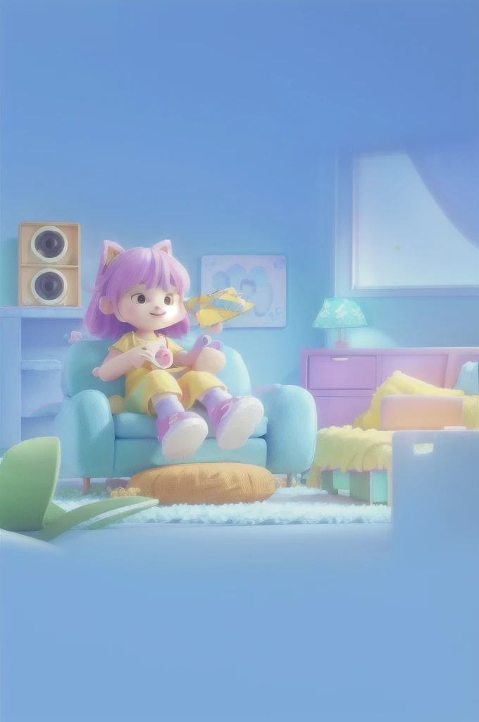 Room sofa scene,No characters, Cute 3d rendering, Animation style rendering, Kawaii HD Rendering, 8K cartoon illustration, 3d illustration, 3d illustration, Lofi art style, Animation illustration style