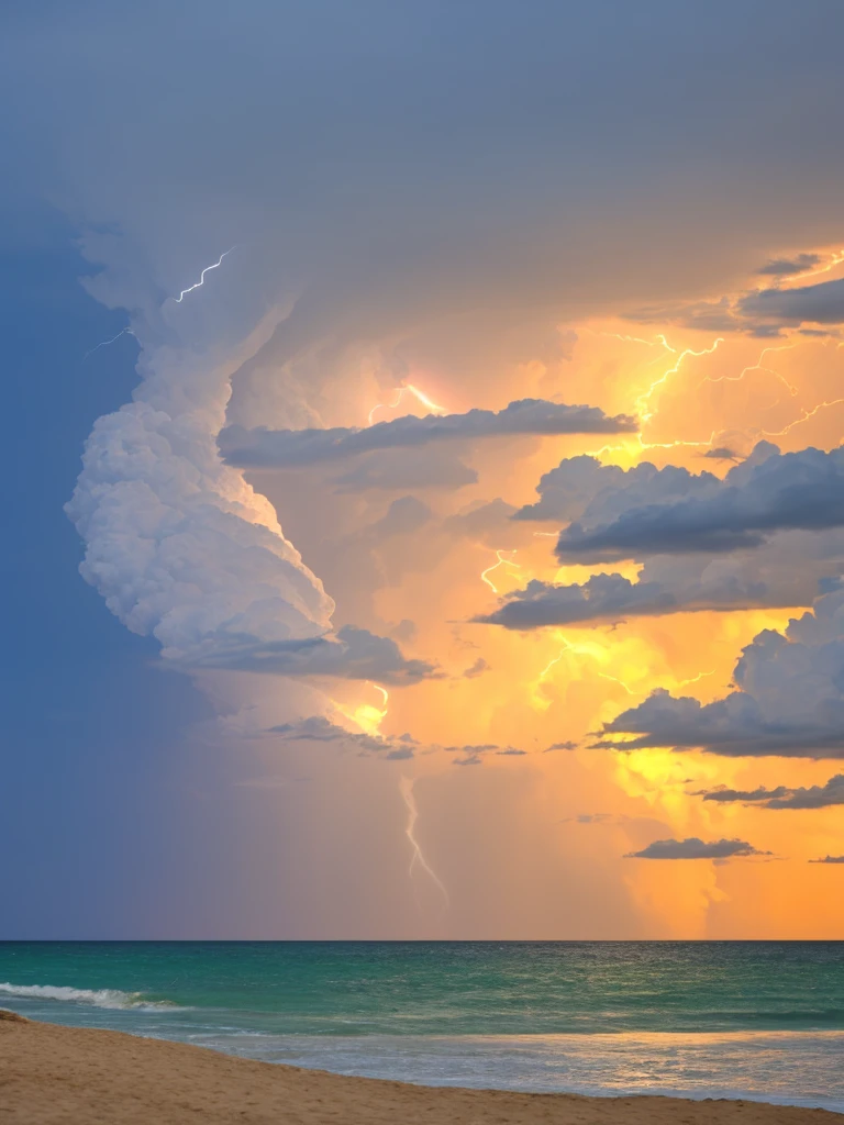 Storm coming off the Gulf of Mexico. Beach view. Lightning.