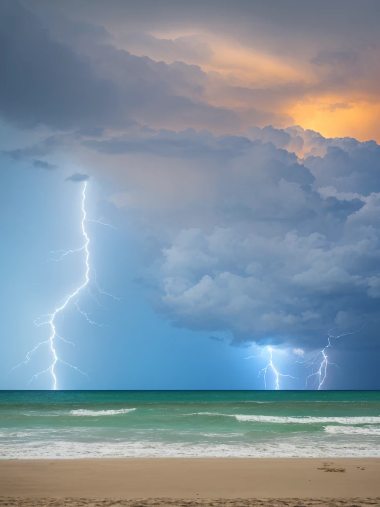 Storm coming off the Gulf of Mexico. Beach view. Lightning.