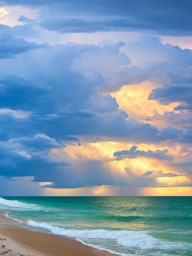 Storm coming off the Gulf of Mexico. Beach view. Lightning.