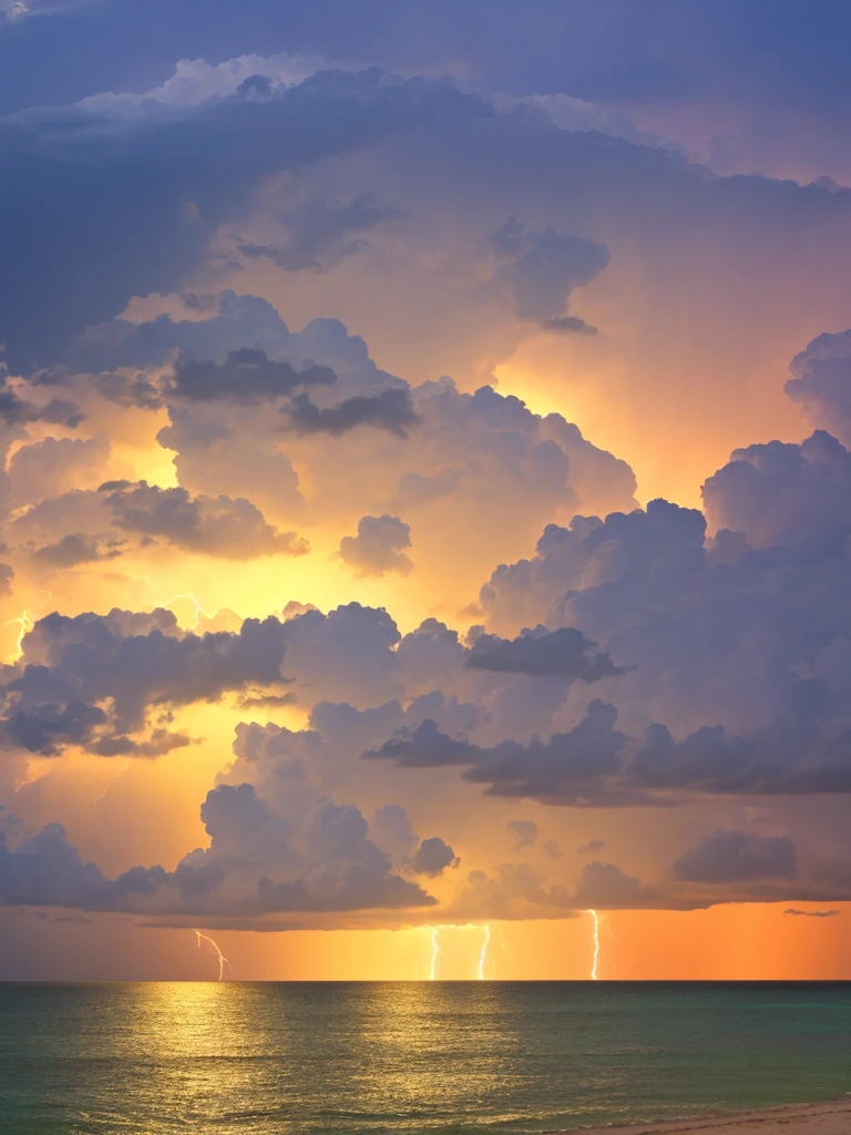 Storm coming off the Gulf of Mexico. Beach view. Lightning.