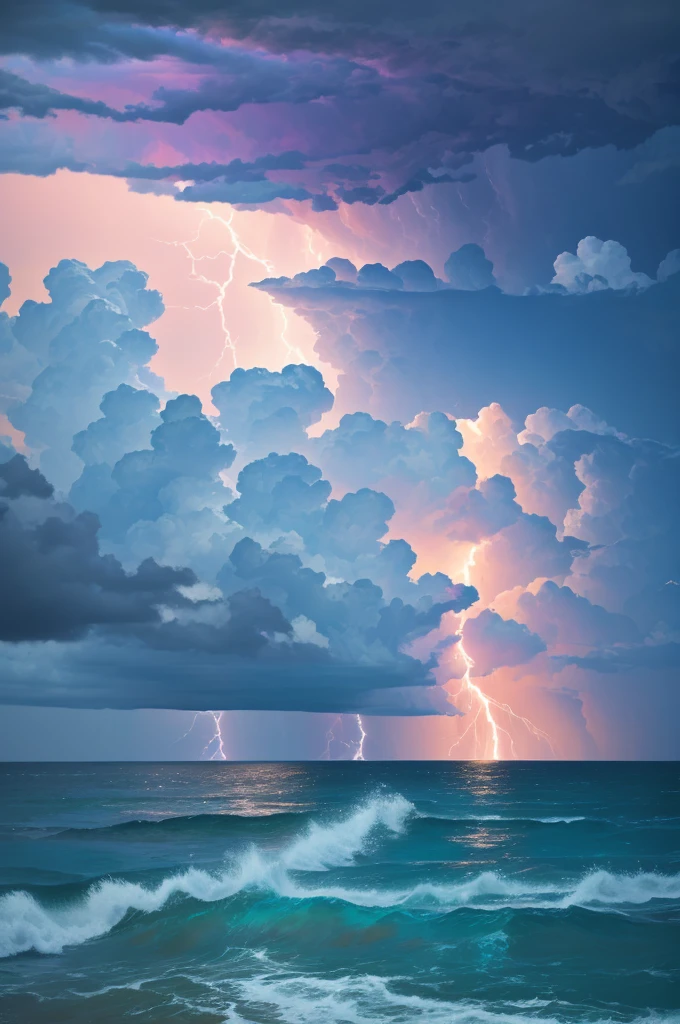 Storm coming off the Gulf of Mexico. Beach view. Lightning.