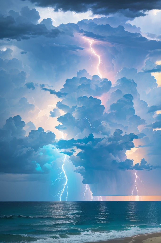 Storm coming off the Gulf of Mexico. Beach view. Lightning.