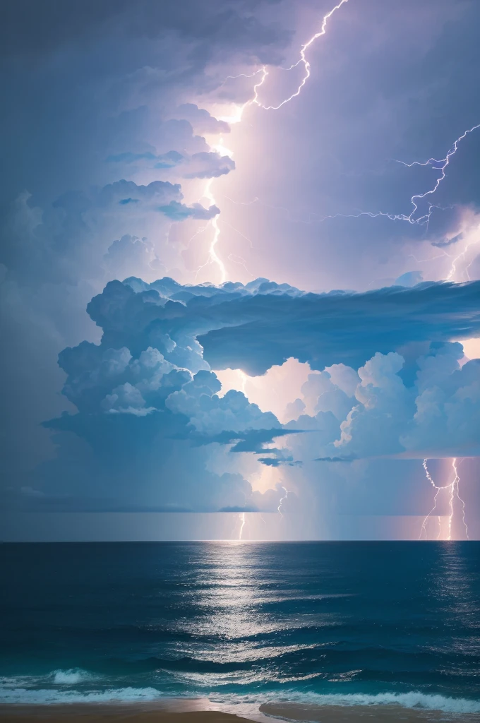 Storm coming off the Gulf of Mexico. Beach view. Lightning.
