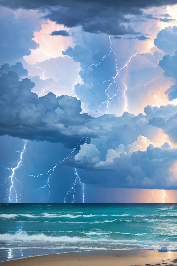 Storm coming off the Gulf of Mexico. Beach view. Lightning.