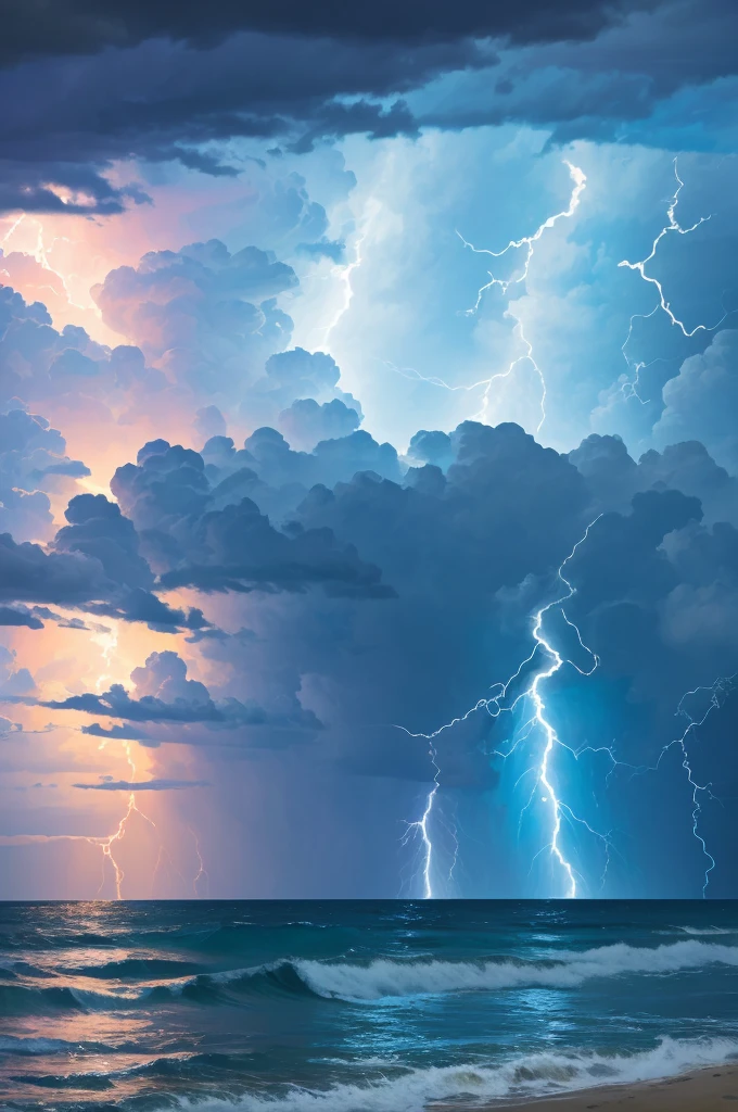 Storm coming off the Gulf of Mexico. Beach view. Lightning.