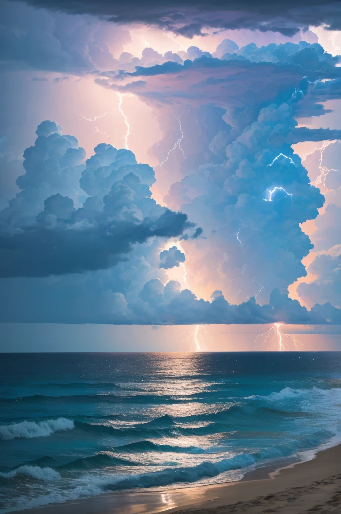 Storm coming off the Gulf of Mexico. Beach view. Lightning.