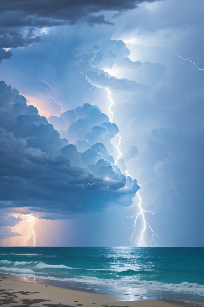 Storm coming off the Gulf of Mexico. Beach view. Lightning.