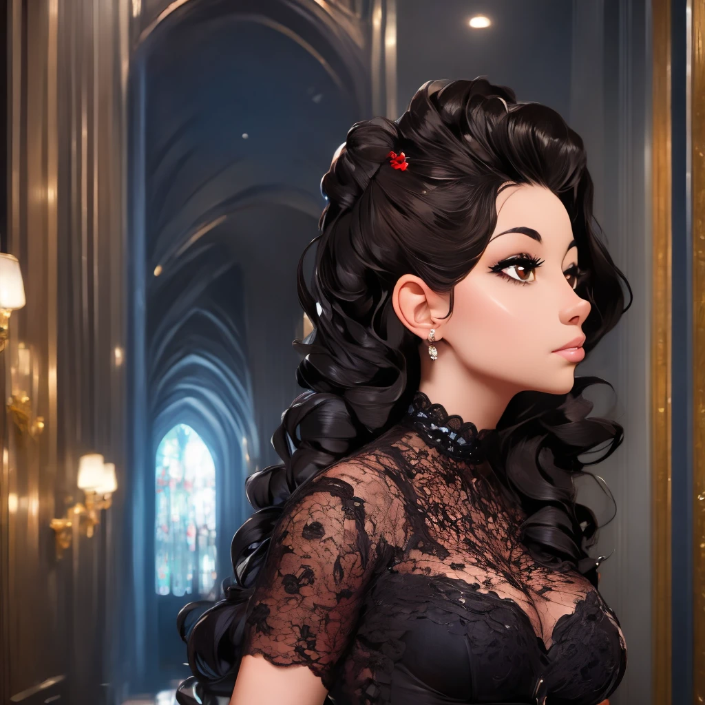 best quality, masterpiece, black hair, brown eyes, looking up, upper body