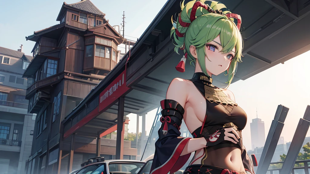 1girl, solo, full body, kuki shinobu from genshin impact stands next to her japanese sports car, image inspired by genshin impact, highly detailed and intricate details, looking at viewer, standing, girl standing next to car, masterpiece, best quality, beautiful lighting, wide panoramic shot, fine details, girls frontline, girls frontline style, pixiv, ig studios anime style, by Shingei, badass anime 8 k, trending on artstation pixiv, artwork in the style of guweiz
