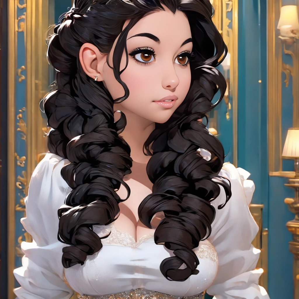 best quality, masterpiece, black hair, brown eyes, looking up, upper body