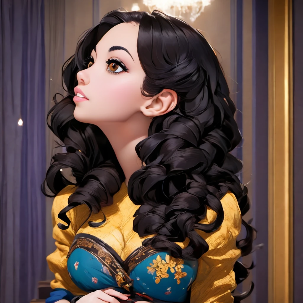 best quality, masterpiece, black hair, brown eyes, looking up, upper body