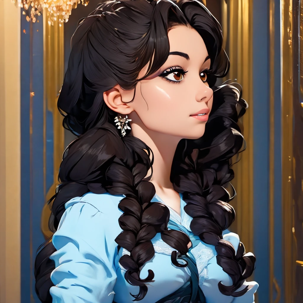best quality, masterpiece, black hair, brown eyes, looking up, upper body