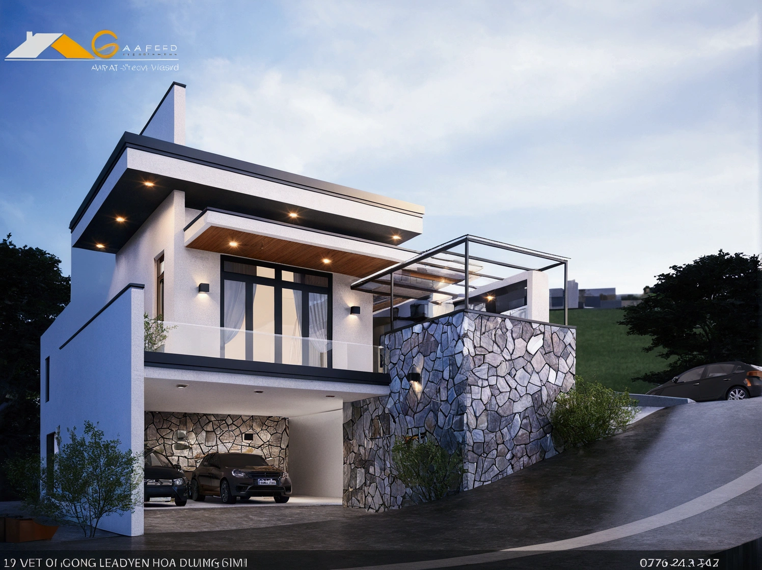 arafed view of a modern house with a car parked in front, concept house, contemporary house, 3 d vray render, vray render, v - ray render, v-ray render, very realistic render, render vray, realistic render, lumion render, render in vray, very realistic 3 d render, vray rendering